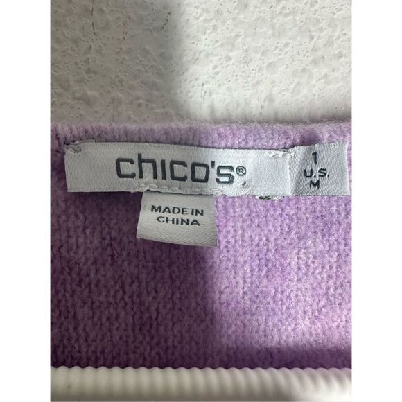Chico’s Women’s Bohemian Sequin Purple V-Neck Sweater Size 1/M Wool Blend - Picture 5 of 14